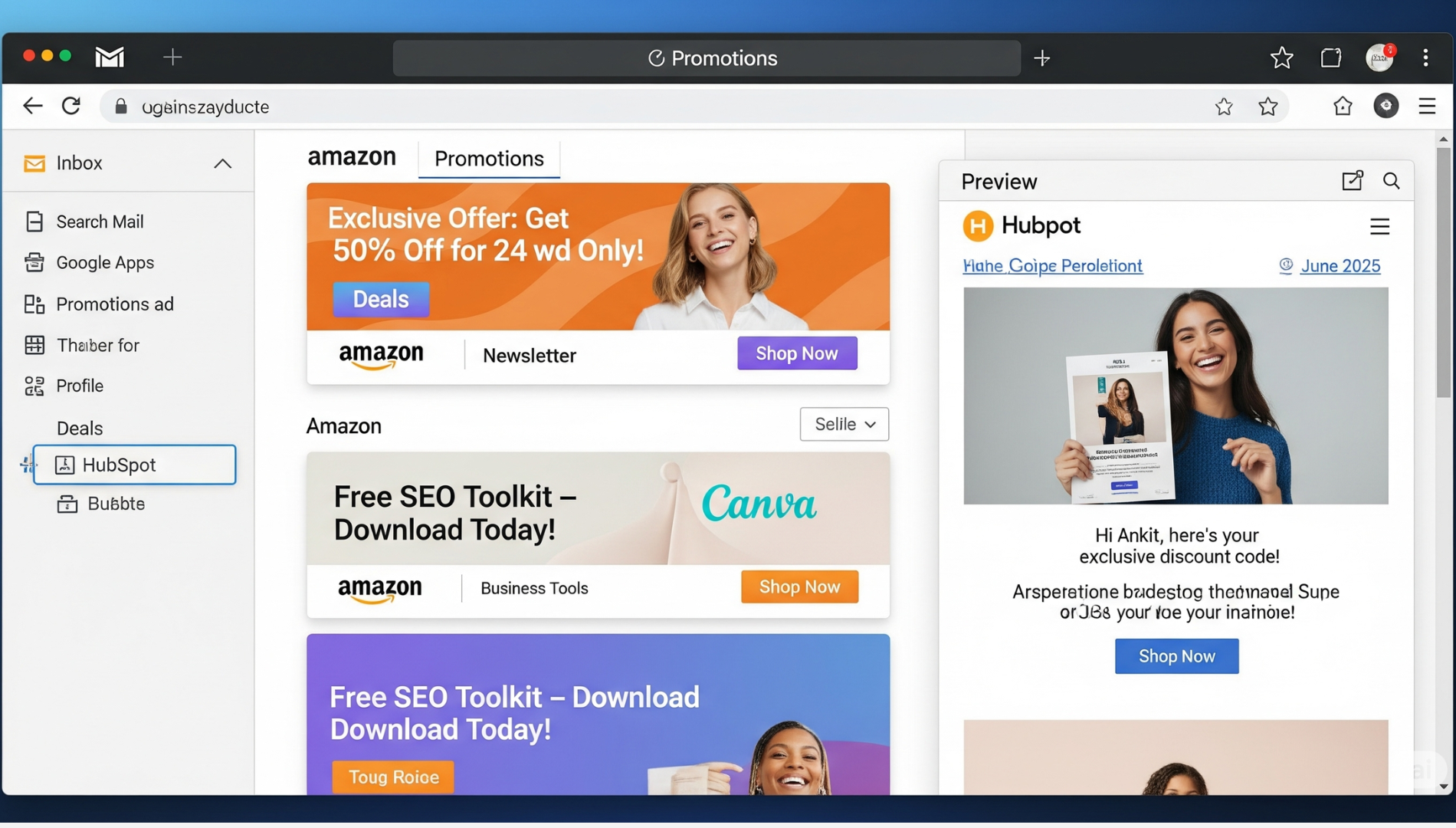 Ecommerce brand ad displayed in Gmail under the shopping tab with product image and sale details