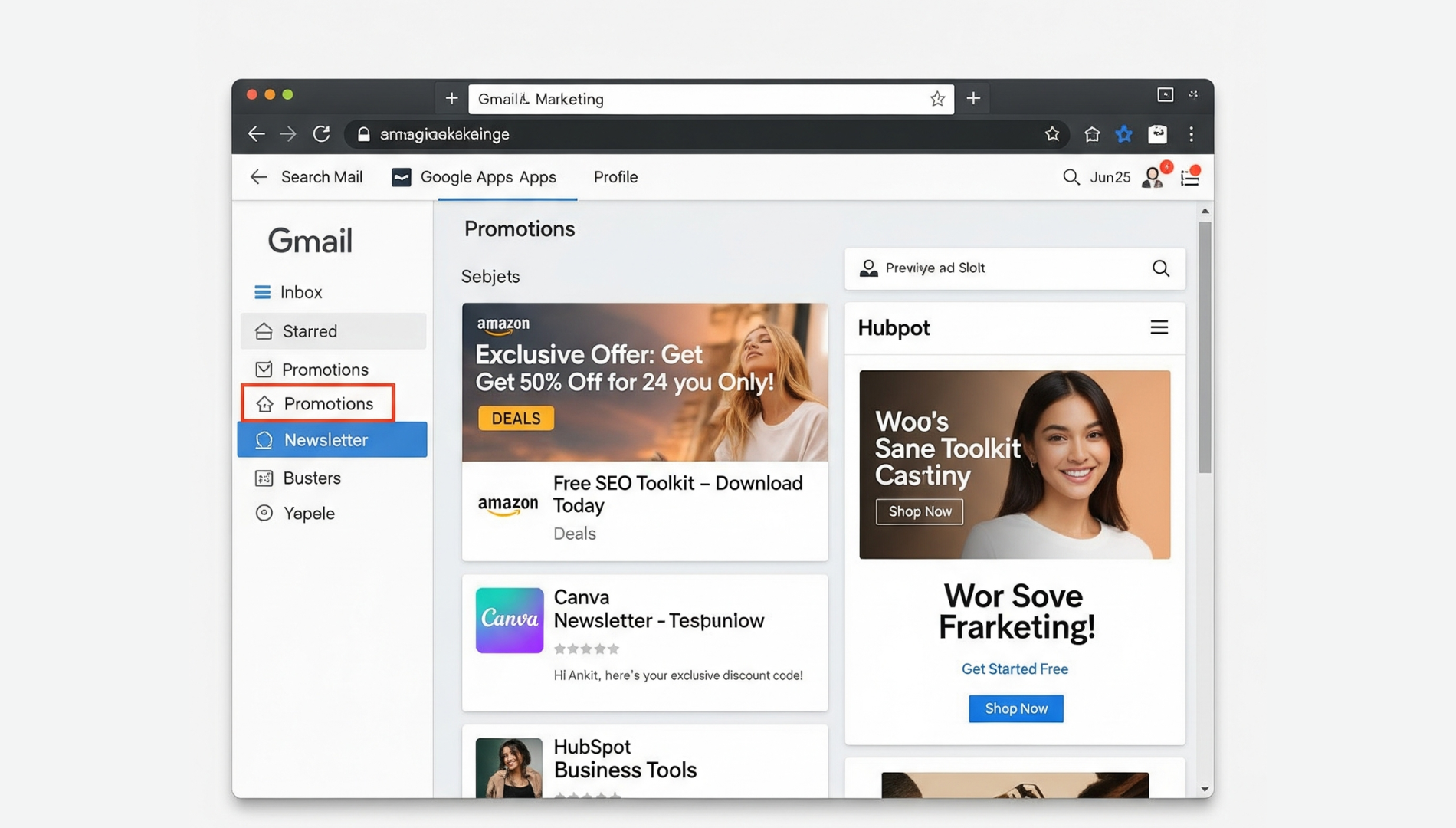 Screenshot of Gmail promotions tab featuring a product offer with discount and clear CTA