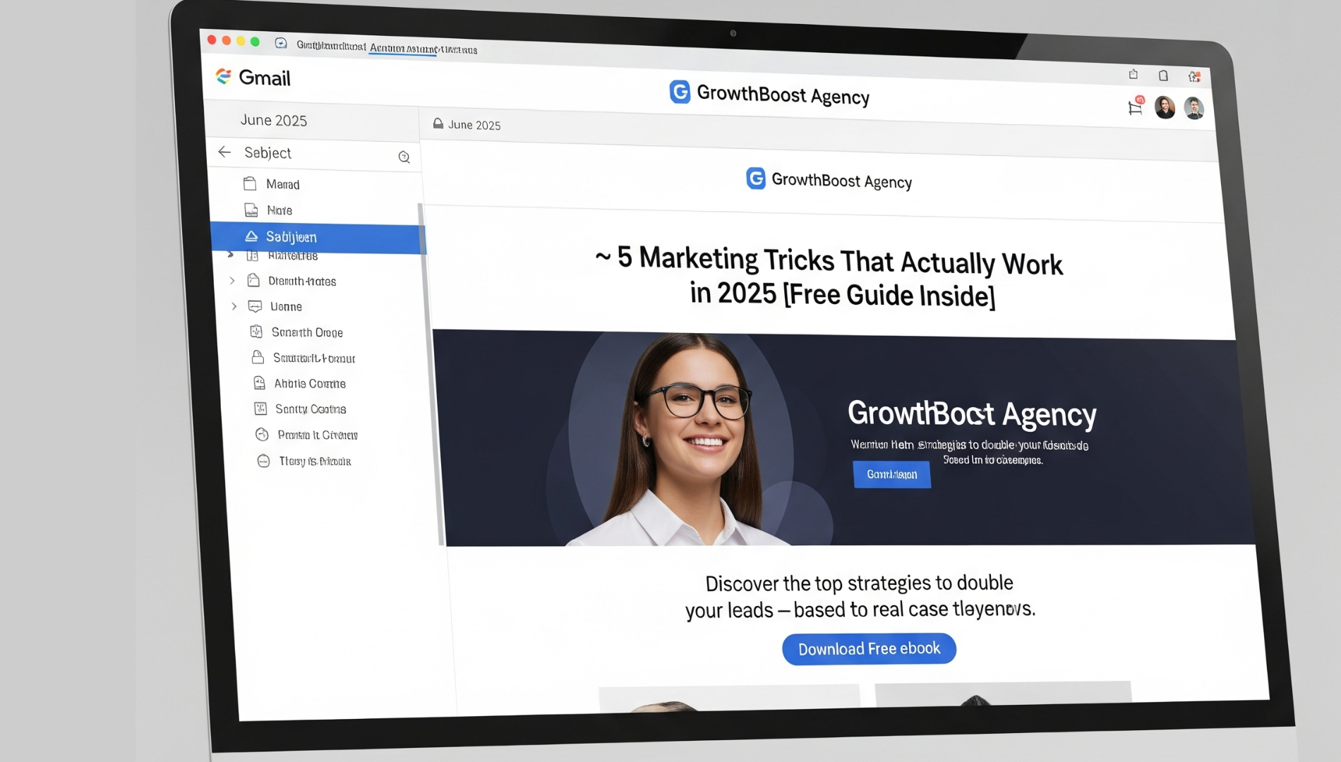 Social media feed mockup showing successful ad examples and engagement stats
