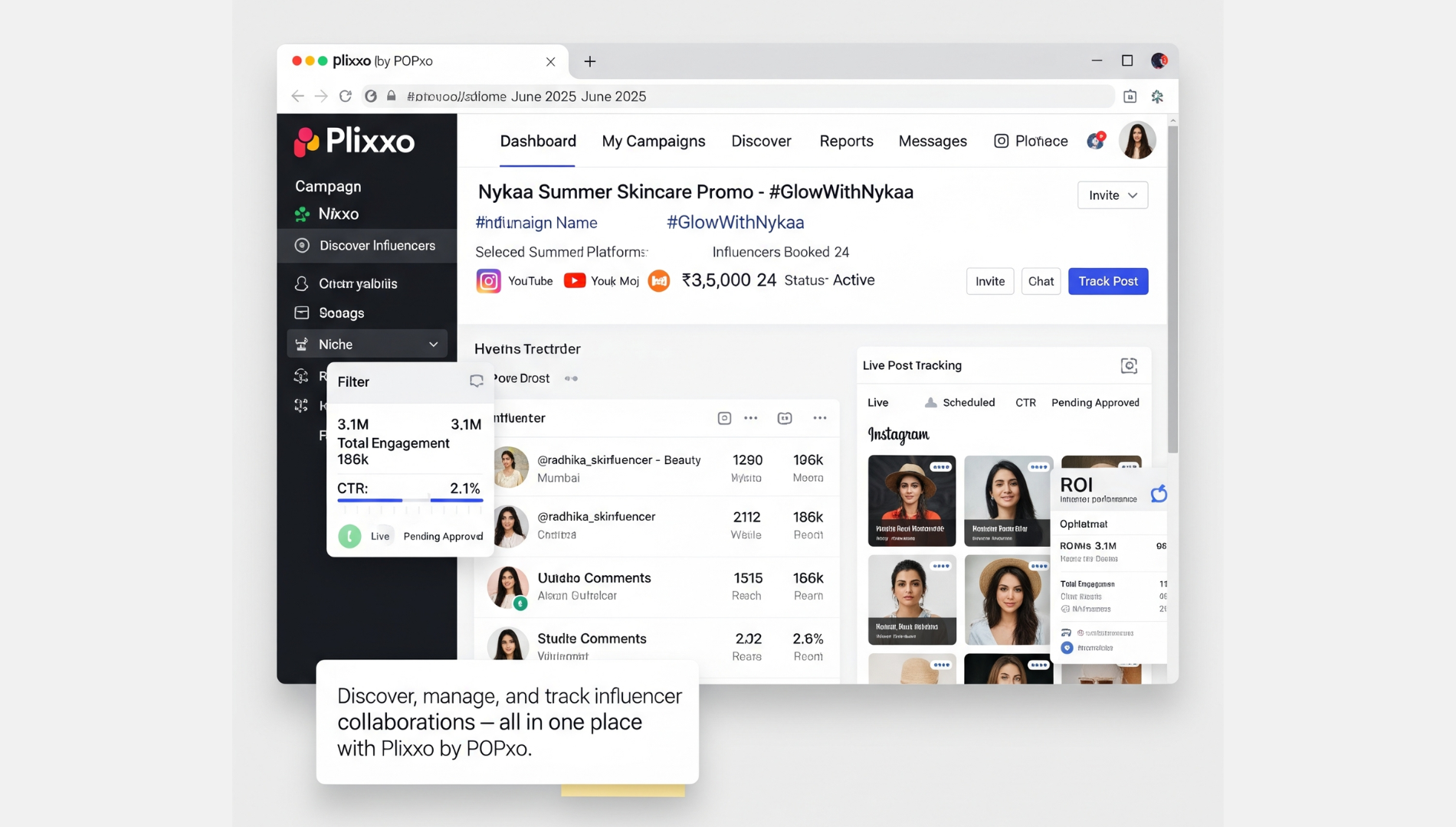 Plixxo dashboard showing creator campaign offers, brand collaborations, and influencer earnings in the fashion and beauty space.