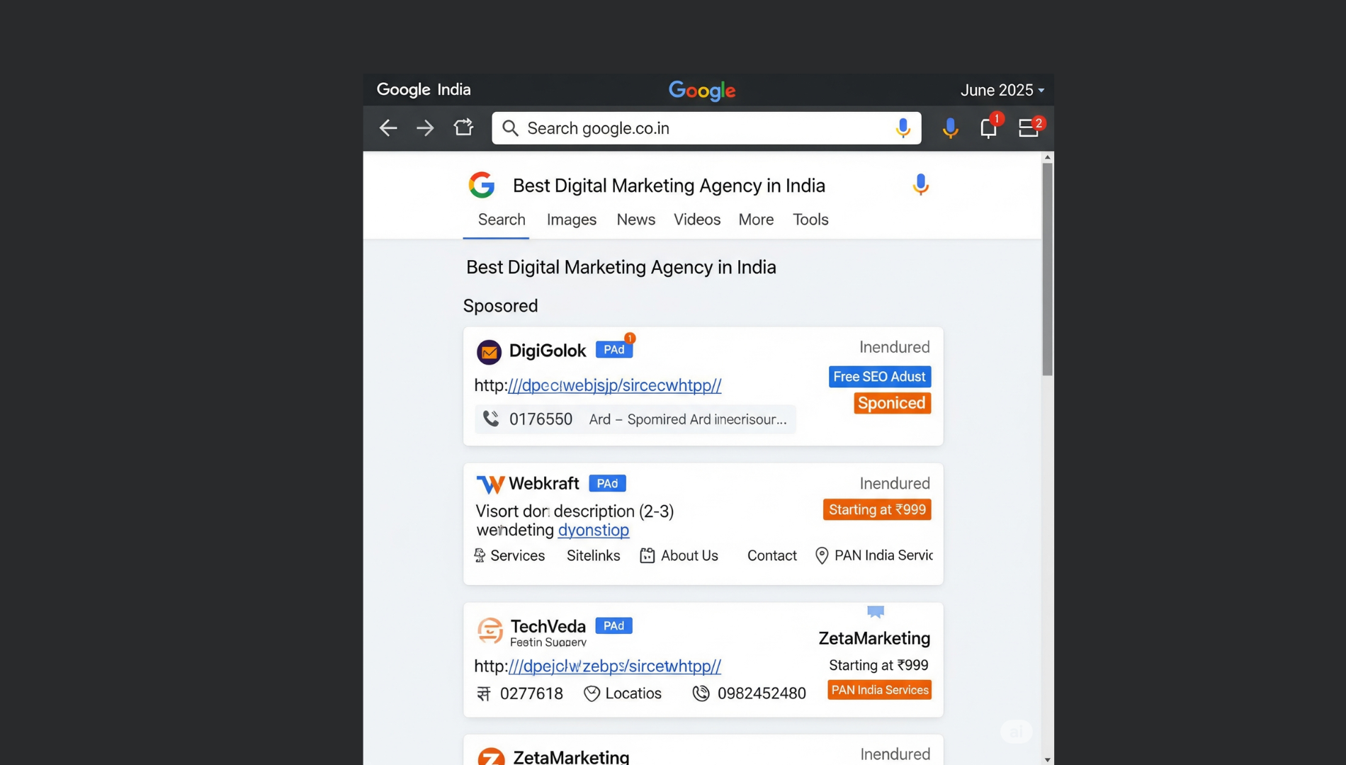 Digital marketing team in India discussing SEO and ad strategy around a laptop in a modern office