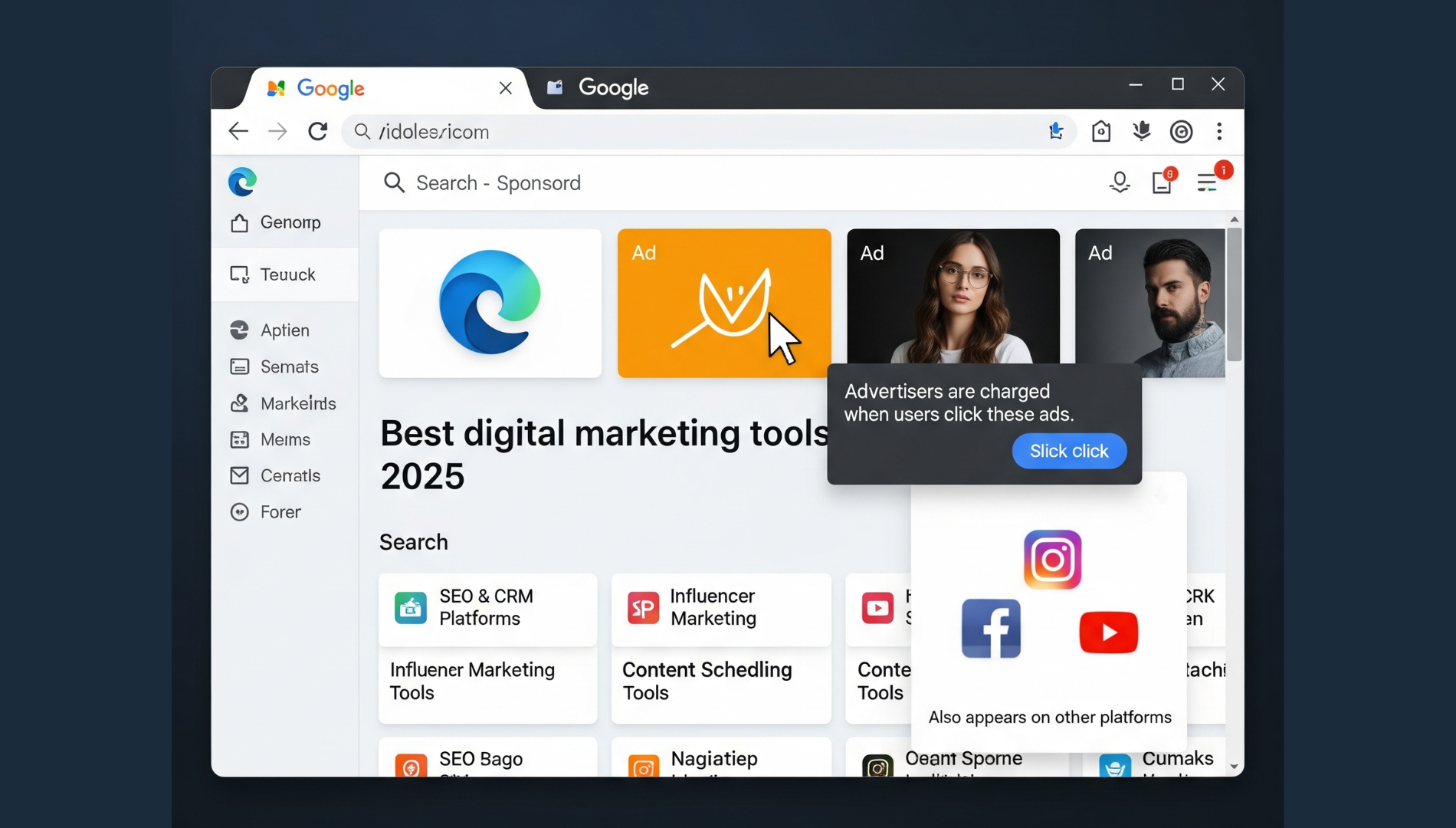 Infographic of services like SEO, Google Ads, social media, content marketing, and website design