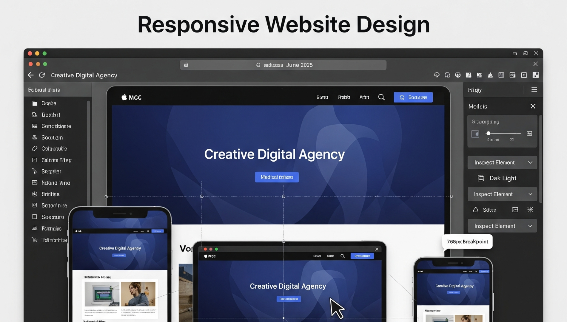 Developer adjusting website layout in browser developer tools for mobile and tablet views.
