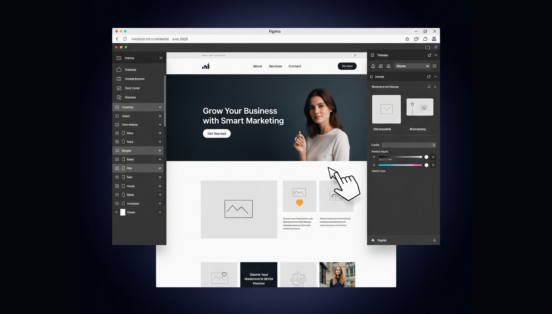 Preview screen of a nearly completed website with a message saying 'Coming Soon' and digital growth icons.