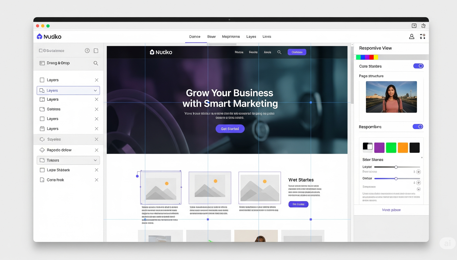 Wireframe sketch of a homepage layout showing header, banner, service sections, and CTA blocks.